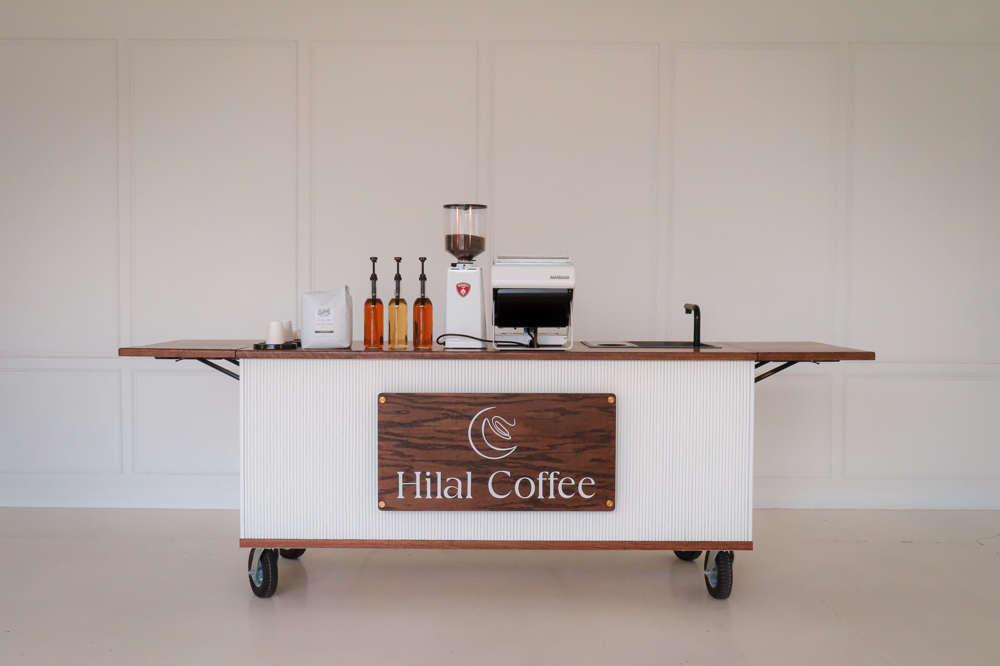 The Hilal Coffee mobile cart, ready to serve in Richardson, Texas
